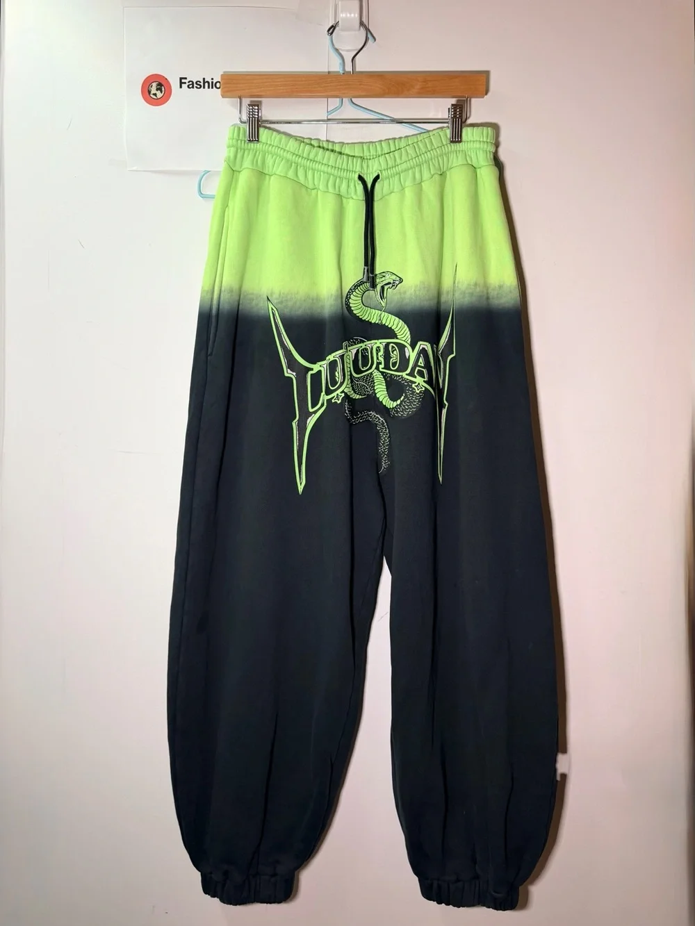 LUU DAN Green/Black Gradient Logo Sweatpants Drawstring Elastic Waist Pockets S